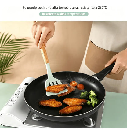 Set De Utensilios Para Cocina X12 Piezas En Silicona Verde