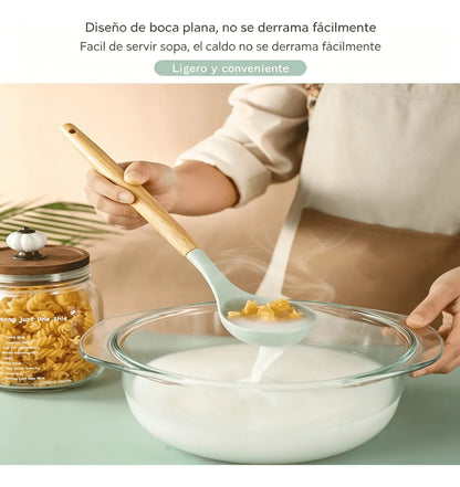 Set De Utensilios Para Cocina X12 Piezas En Silicona Verde